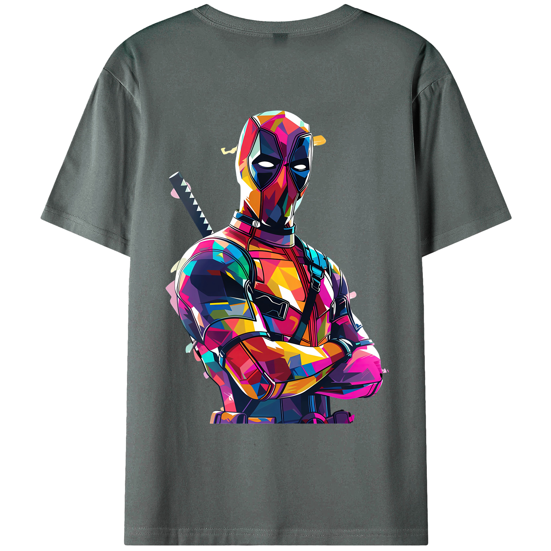 （画像用） Deadpool デッドプール 綿100％ メンズ半袖Tシャツ（バックプリント） 通気性